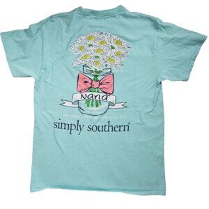 Simply Southern Nana T-shirt Blue Women's Size Medium Floral Short Sleeve